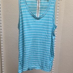 Banana Republic Aqua and White Striped V-Neck Tank